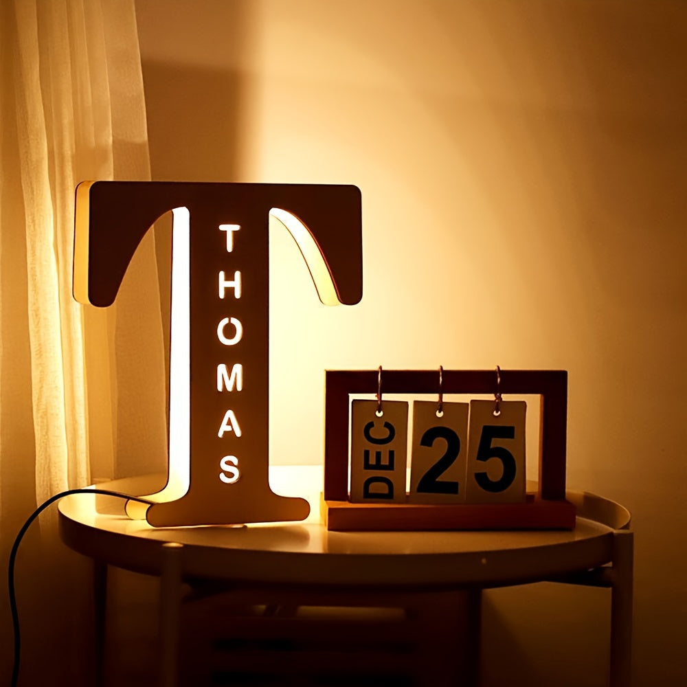 Personalized LED Letter Night Light – Custom Wooden Name-Engraved Wall Lamp Gift for Couples Friends Family Girlfriend & Boyfriend (A–Z Available)