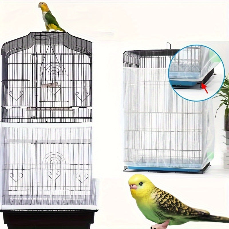 Adjustable Bird Cage Net Cover - Breathable Polyester Mesh Cage Cover to Prevent Mosquitoes, Feather Scatter, and Food Spillage - Fits Round and Square Cages for Parrots, Parakeets, and Budgies S/M/L