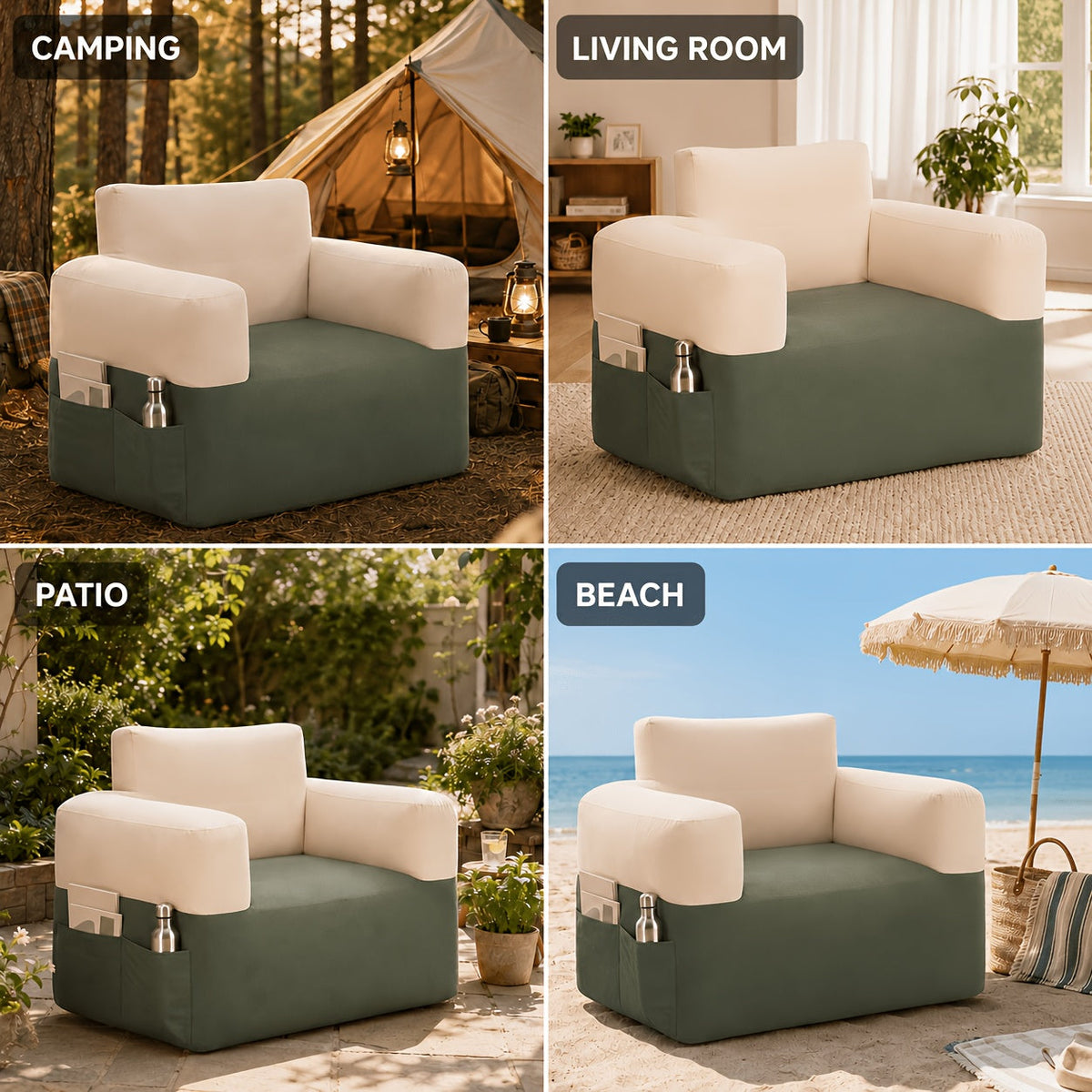 Portable Inflatable Couch with Wireless Air Pump, Blow-Up Sofa with Supportive Backrest & Armrests, Quick Inflate & Deflate, for Camping, Living Room, Patio, Beach & Travel