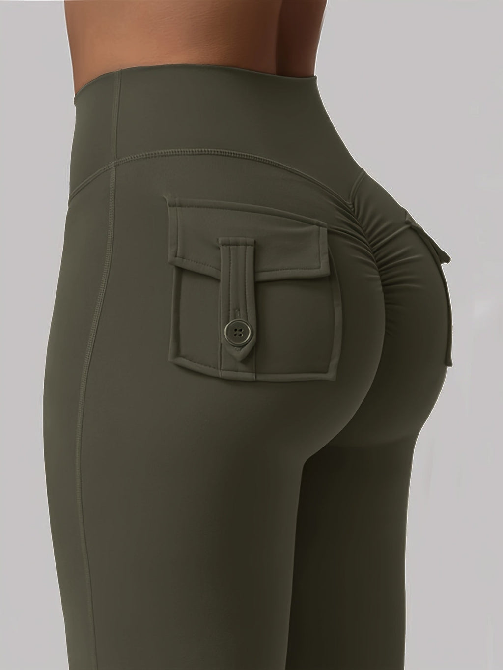 Women's High-Waisted Flare Pants 3-Pack – Butt-Lifting Tummy-Control Quick-Dry Cargo-Style Leggings, Tracksuit Casual Sports Full-Length Trousers (Black, Gray, Green)