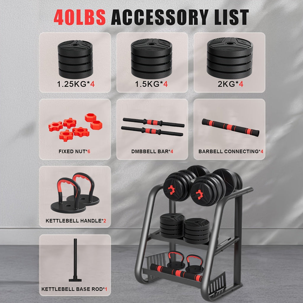 Adjustable Dumbbell Set 5-in-1 Free Weights 30-110 LBS – Use as Dumbbell, Barbell, Kettlebell, Push-Up Stand & Weight Plates, Home Gym Workout Equipment for Men & Women, Multiple Weight Options