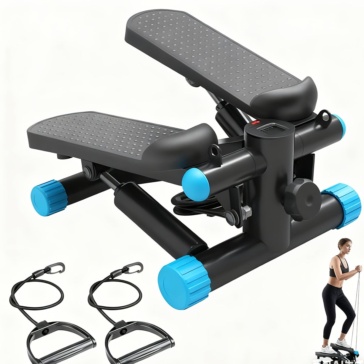Mini Twist Stepper with Resistance Bands - Portable Stair Stepper for Home Workout, 300 lbs Capacity Full-Body Cardio Trainer for Legs and Arms