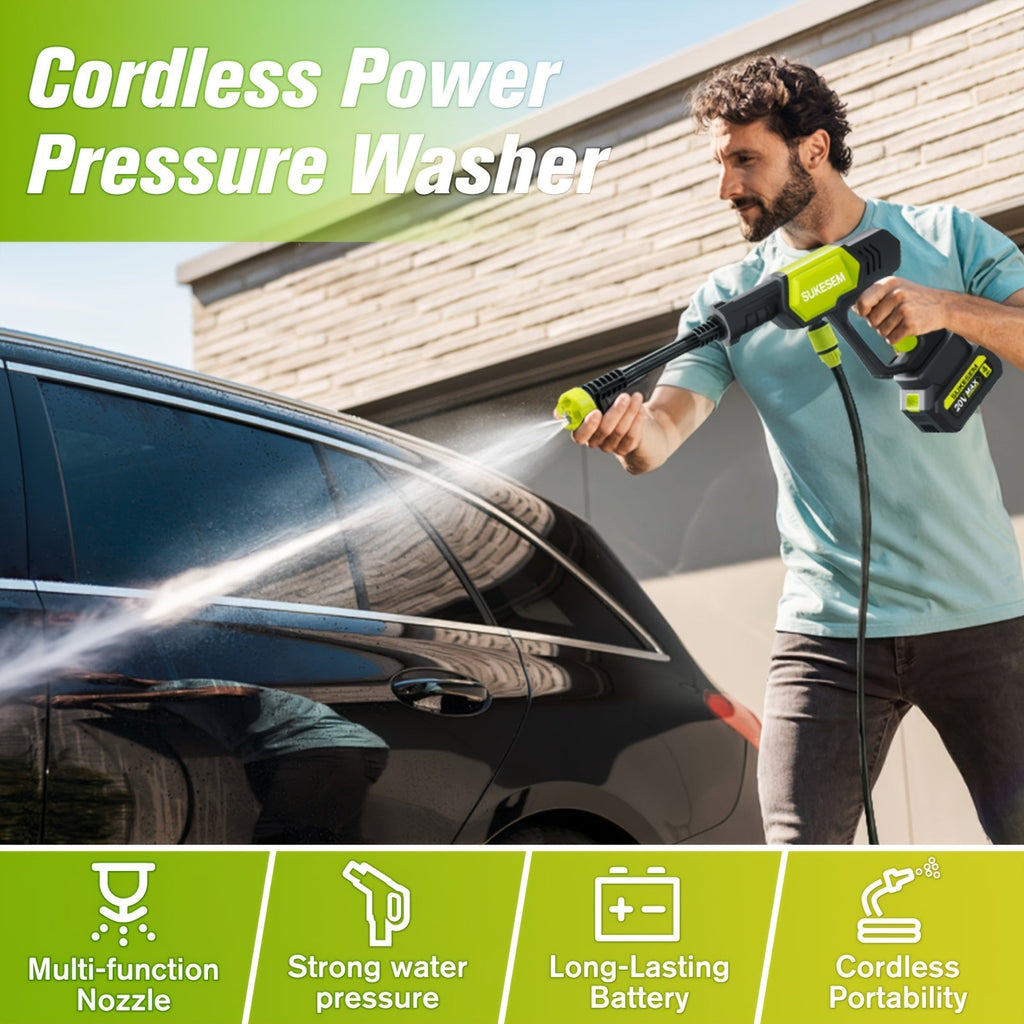 Cordless High-Pressure Cleaner with Rechargeable Battery & 6-Speed Adjustable Nozzle - Portable Power Washer for Car Washing, Yard, Garden & Green Plants - 1 or 2 Battery Kit