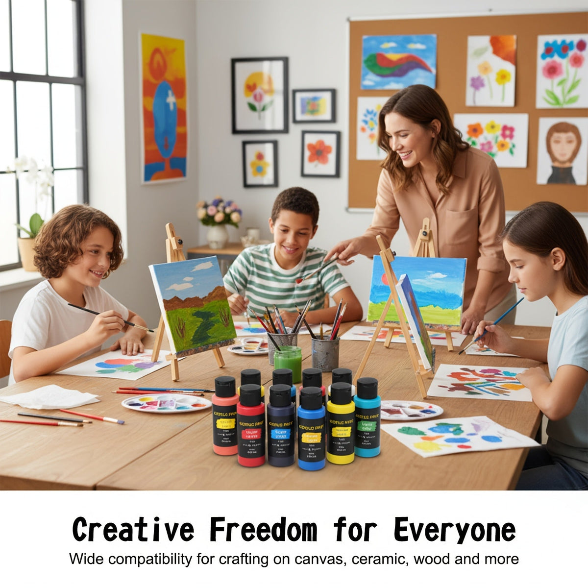 Acrylic Paint Set, 24 Colors, 2.03oz Each, with 12 Art Brushes, Premium Painting Supplies for Canvas, Ceramic, Fabric, Wood, Rich, Long-Lasting Pigments for Beginners, Hobbyists & Professional Artists