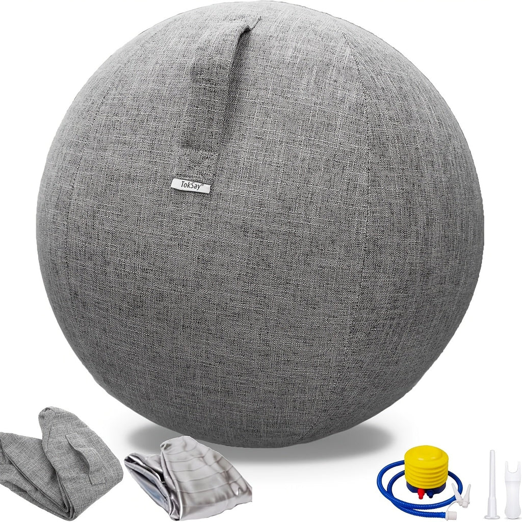 65cm Exercise Ball Chair with Fabric Cover, Anti-Burst Yoga Ball Seat for Home Office Desk, Pilates Core Training, Pregnancy & Birthing Ball – Improves Posture & Relieves Back Pain, Grey & Black