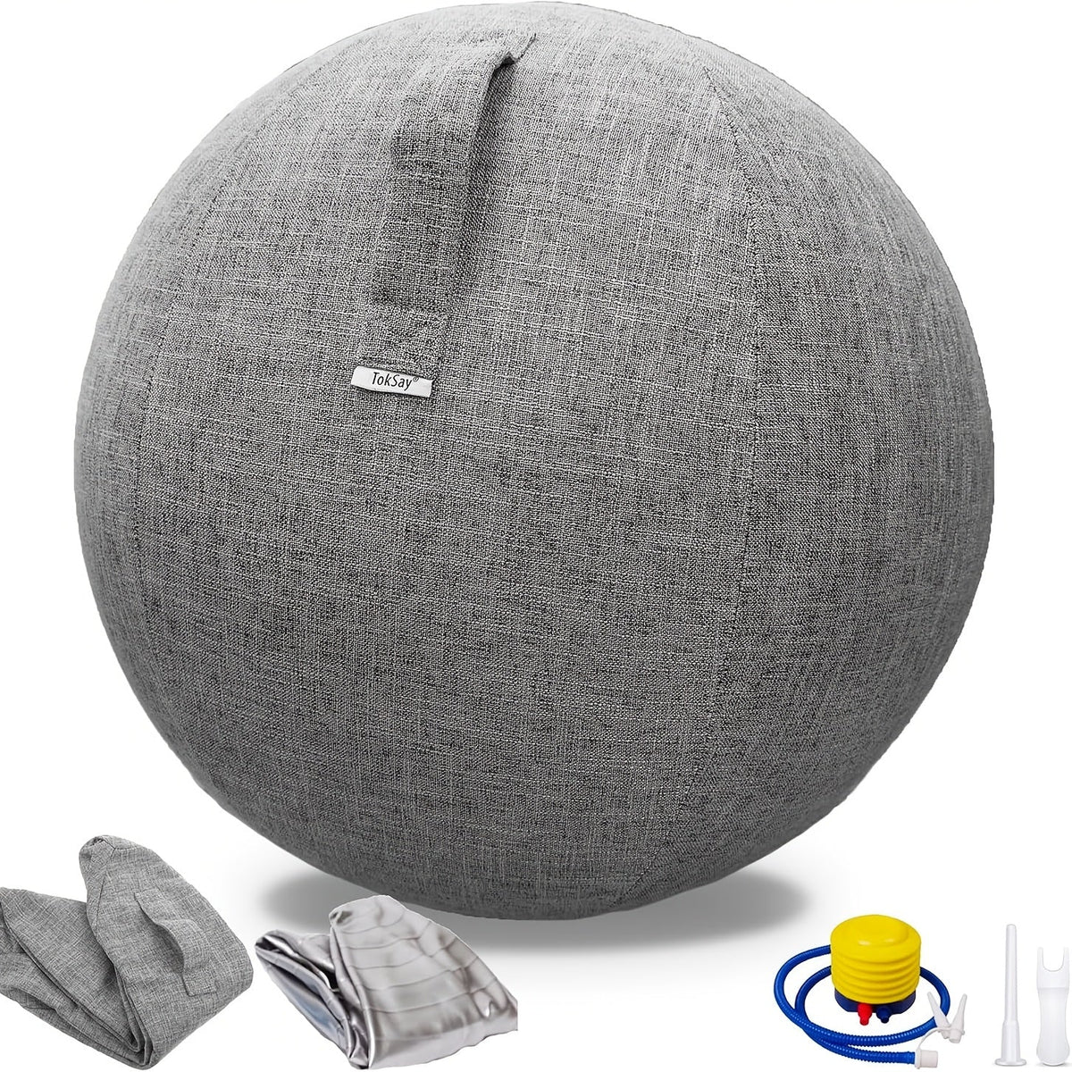 65cm Exercise Ball Chair with Fabric Cover, Anti-Burst Yoga Ball Seat for Home Office Desk, Pilates Core Training, Pregnancy & Birthing Ball – Improves Posture & Relieves Back Pain, Grey & Black