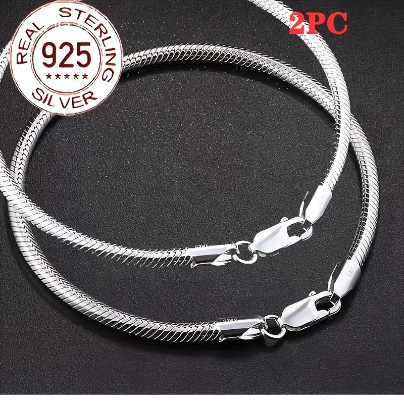 925 Sterling Silver Snake Chain Bracelet Set of 2 for Women – Boho Vintage Couple's Jewelry, Elegant Gift for Valentine's Day, Mother's Day, Anniversary, Birthday, Romantic Present