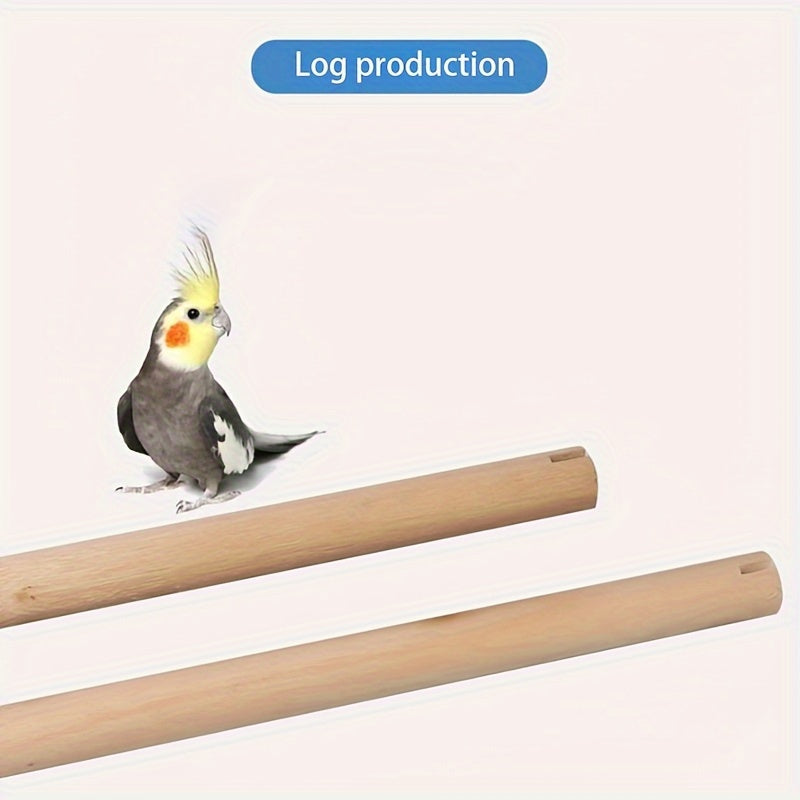 Natural Wood Parrot Perch for Bird Cage - Solid Wood Standing Pole with Slotted Ends for Chewing & Nail Trimming - Bird Cage Accessory for Parrots, Cockatiels, Conures, Budgies, and Lovebirds 35.5cm