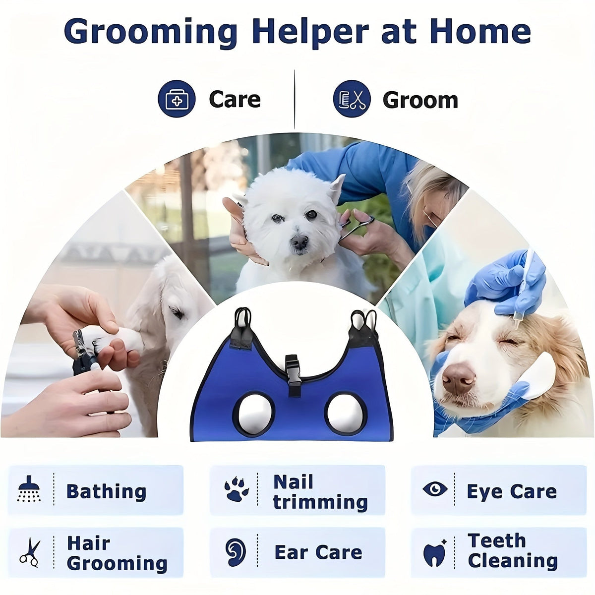 Pet Grooming Hammock for Dogs & Cats - Hanging Restraint Bag for Nail Trimming, Bathing & Ear/Eye Care - Adjustable Cat & Dog Grooming Hammock for Small & Medium Pets (S & L Size)