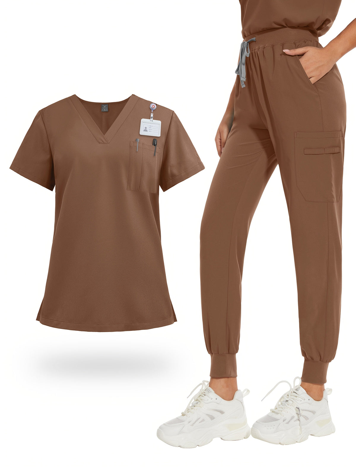 Women's V-Neck Scrub Set with Pockets – Nurse, Medical, Dental, and Spa Uniform, Short Sleeve, Solid Color, Comfortable Elastic Healthcare Workwear for All Seasons