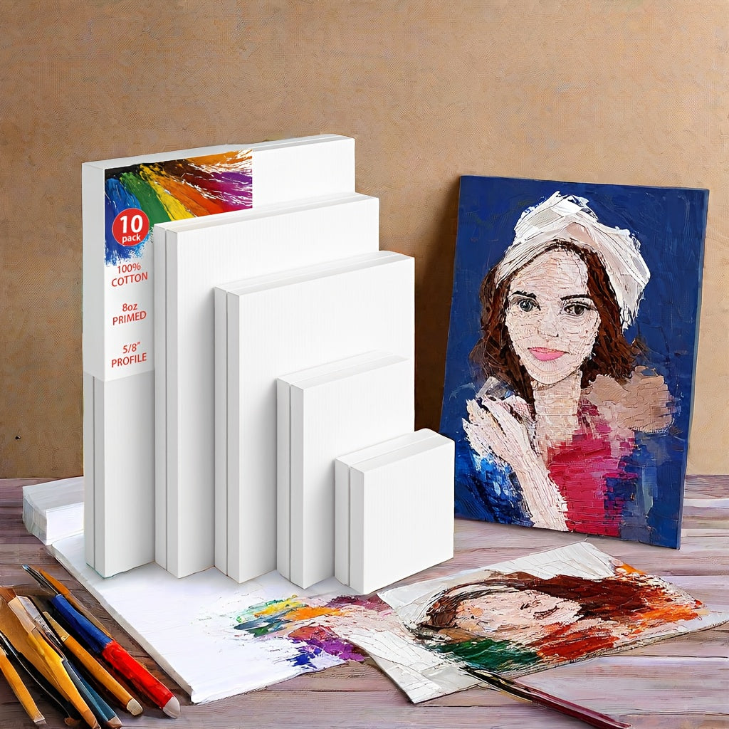 Stretched Canvas Multi-Pack Primed White 100% Cotton – Round, Rectangular, and Square Sets in 10, 15, and 20 Pieces – Artist Canvas Boards for Acrylic, Oil Painting, Pouring, and Mixed Media