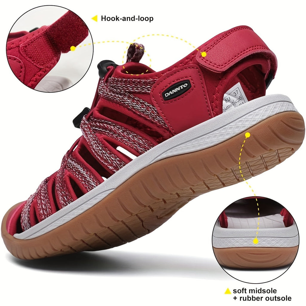 Women's Closed-Toe Hiking Sandals, Lightweight Non-Slip Water Sandals with Adjustable Bungee Lace & Hook-and-Loop Strap, Breathable Athletic Sport Outdoor Shoes for Beach, Camping, Fishing, Travel, and Walking