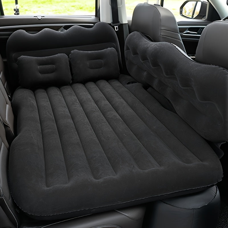 SUV Sedan Car Inflatable Bed, Soft Flocked Back Seat Air Mattress, Foldable & Portable Sleeping Mat for Camping, Road Trips, and Picnics – Includes Air Pump & Storage Bag, Black Grey Beige Pink