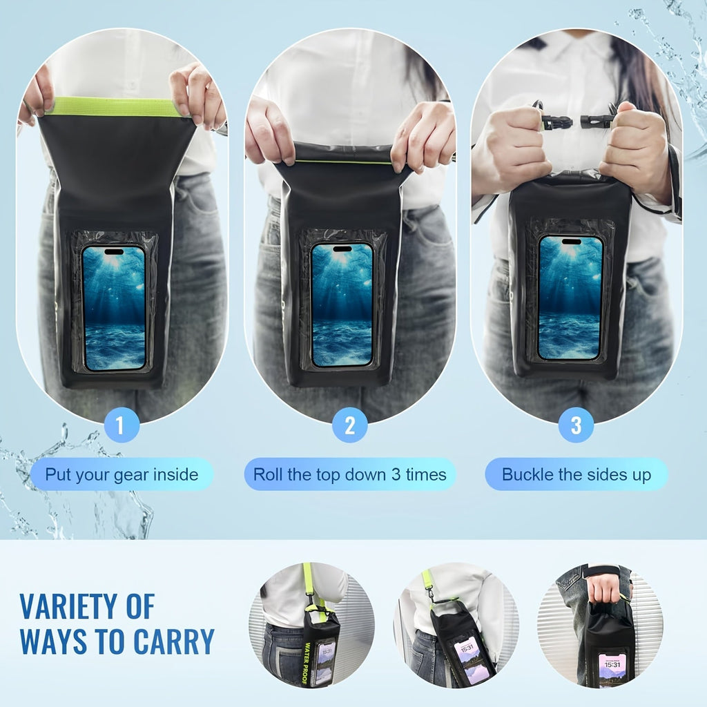 10L Waterproof Roll-Top Dry Bag with Phone Case - Crossbody Shoulder Bag for Kayaking, Boating, Beach, Camping, Swimming, Fishing, Rafting, and Travel