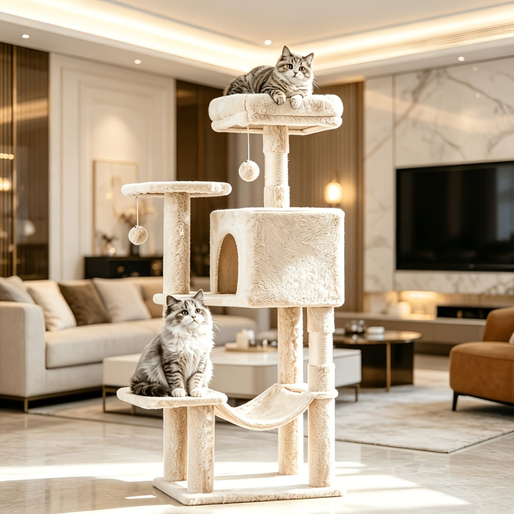 44-Inch Cat Tree Tower with Natural Sisal Scratching Posts, Large Hammock & Enclosed Cat Bed - Multi-Level Indoor Cat Climbing Structure for Large Cats & Multiple Cats, Modern Pet Furniture for Home