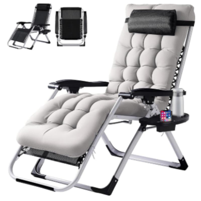 Zero Gravity Recliner Foldable Patio Chair – Removable Cushion & Cup Holder Tray for Beach Patio Poolside Outdoor Lounging