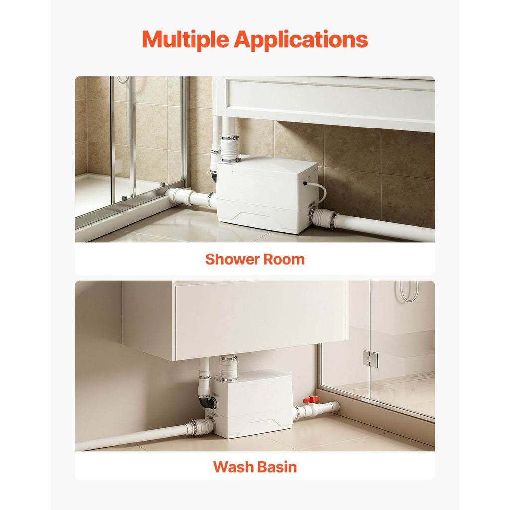 VEVOR Utility Sink Pump 350W 120 LPM Flow 26.2 ft Lift Copper Motor with Check Valve 3 Inlets Quiet Odor-Block for Basement Kitchen Sink & Shower Gray Water Drainage