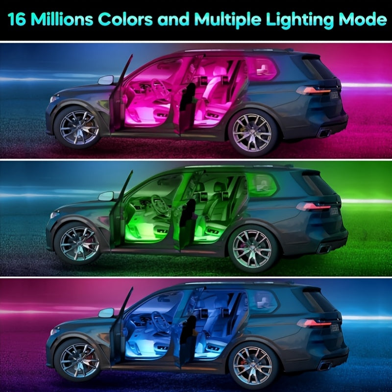 Car LED Neon Interior Light Strips USB Powered – High Brightness Automotive Ambient Lighting Kit, Footwell Neon Accent Lights, Interior Mood Lights