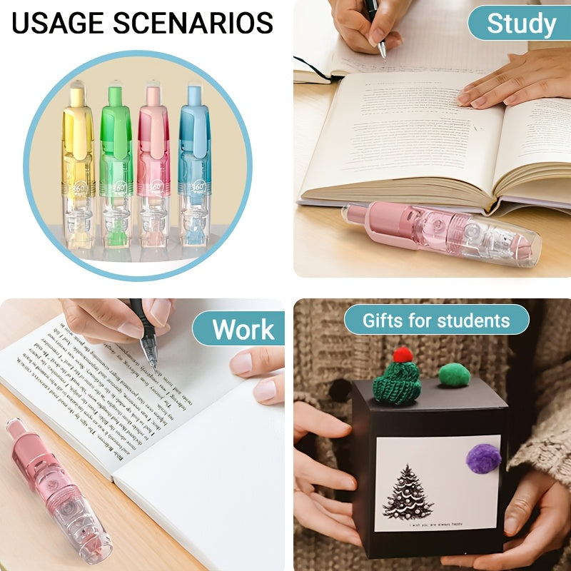 Retractable Correction Tape with Refills – Mess-Free Instant Error Correction for School, Office & Home, 1pc + 2 Refills or 4-Pack + 8 Refills, Smooth Dry Correction Tape Back to School Supplies