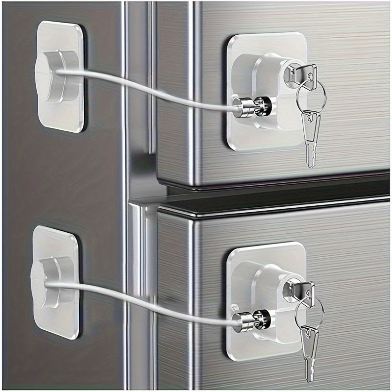 2-Pack Childproof Refrigerator Lock with 2 Keys, No Drill Adhesive Fridge Freezer Lock for Kids & Pets, Universal Fit for Fridge, Freezer, Drawers & Cabinets, White