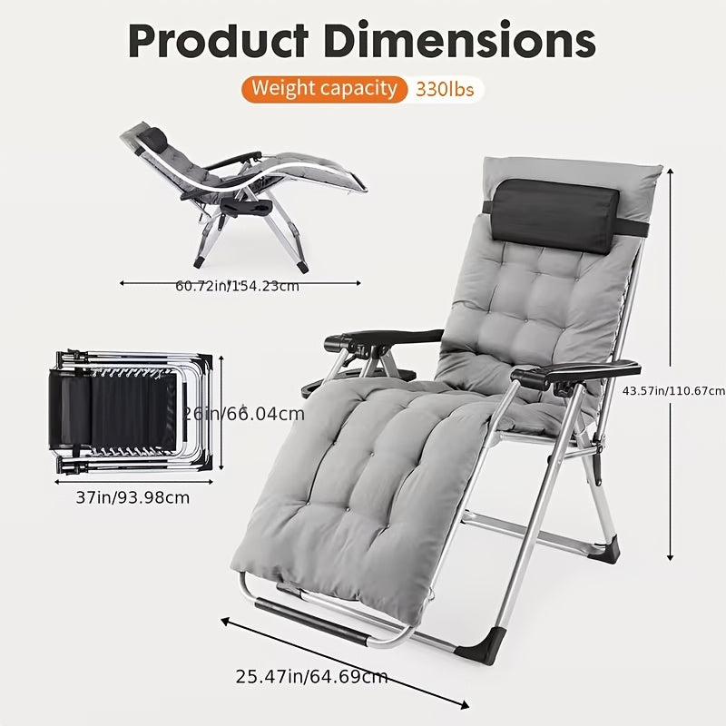 Zero Gravity Recliner Foldable Patio Chair – Removable Cushion & Cup Holder Tray for Beach Patio Poolside Outdoor Lounging