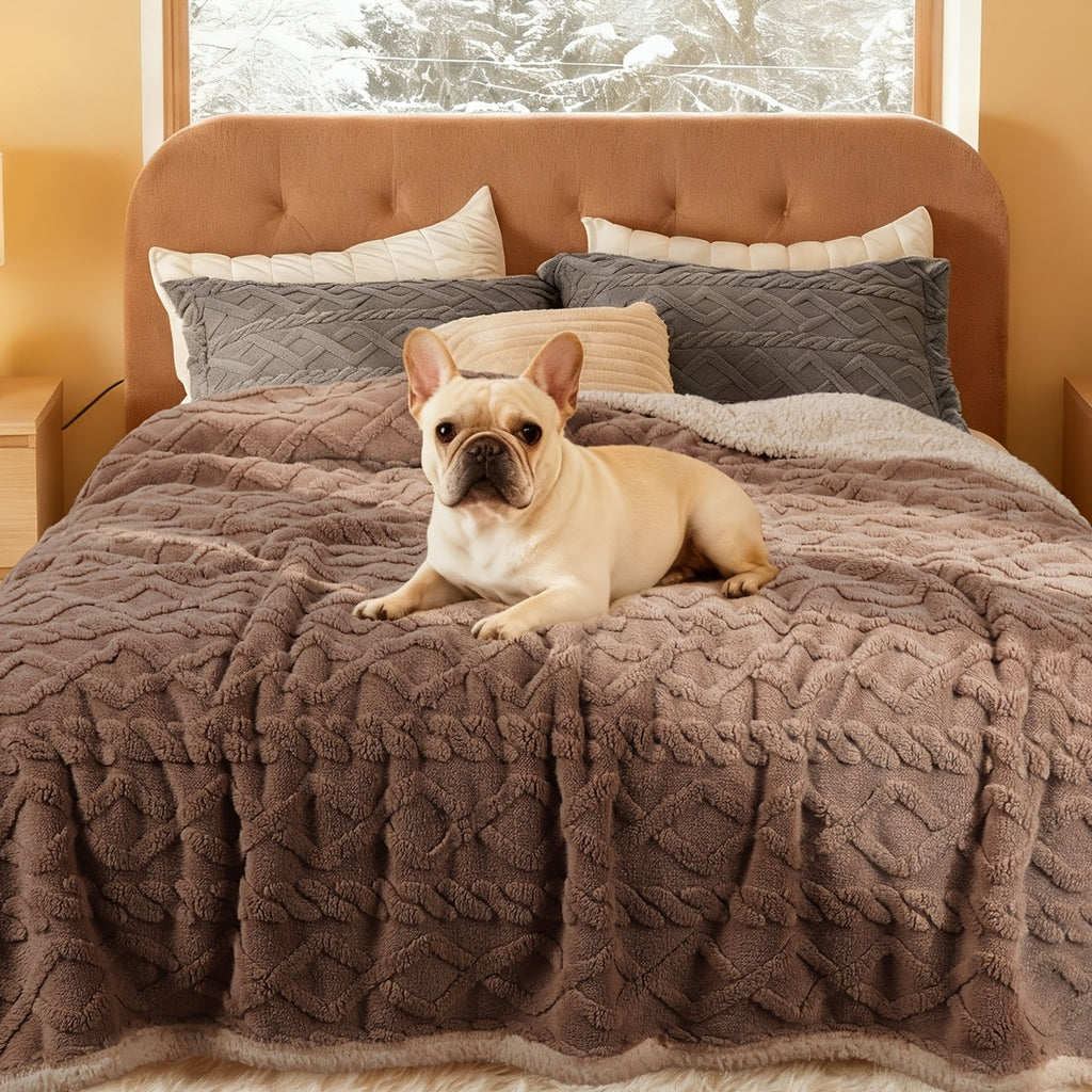 Liquid-Proof Pet Blanket, Reversible Sherpa Fleece Sofa Bed Furniture Protector for Dogs and Cats, Machine Washable Throw Blanket, Small/Medium/Large/XL, Light Gray/Khaki/Beige/Dark Gray