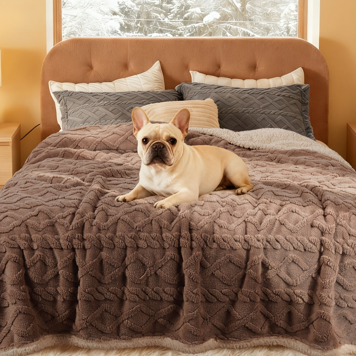 Liquid-Proof Pet Blanket, Reversible Sherpa Fleece Sofa Bed Furniture Protector for Dogs and Cats, Machine Washable Throw Blanket, Small/Medium/Large/XL, Light Gray/Khaki/Beige/Dark Gray