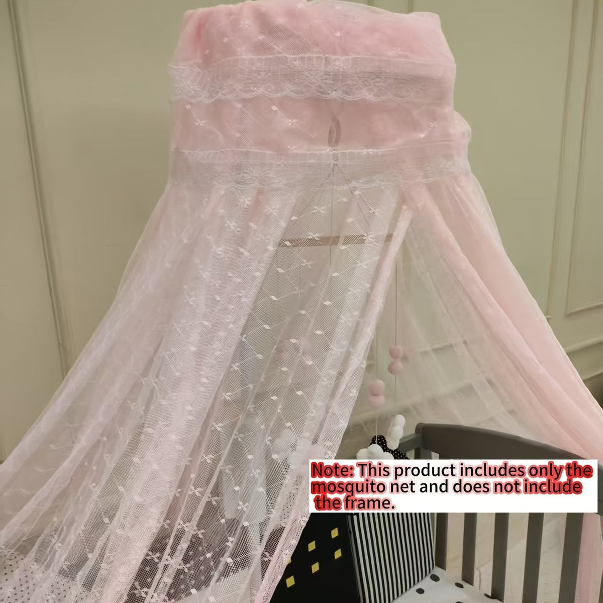 Baby Crib Dome Jacquard Mosquito Net, Extra-Large Densely Woven Breathable Sheer Crib Canopy Net Cover, Decorative Baby Nursery Curtain for Cribs & Cradles, Tender Pink Yellow & Blue