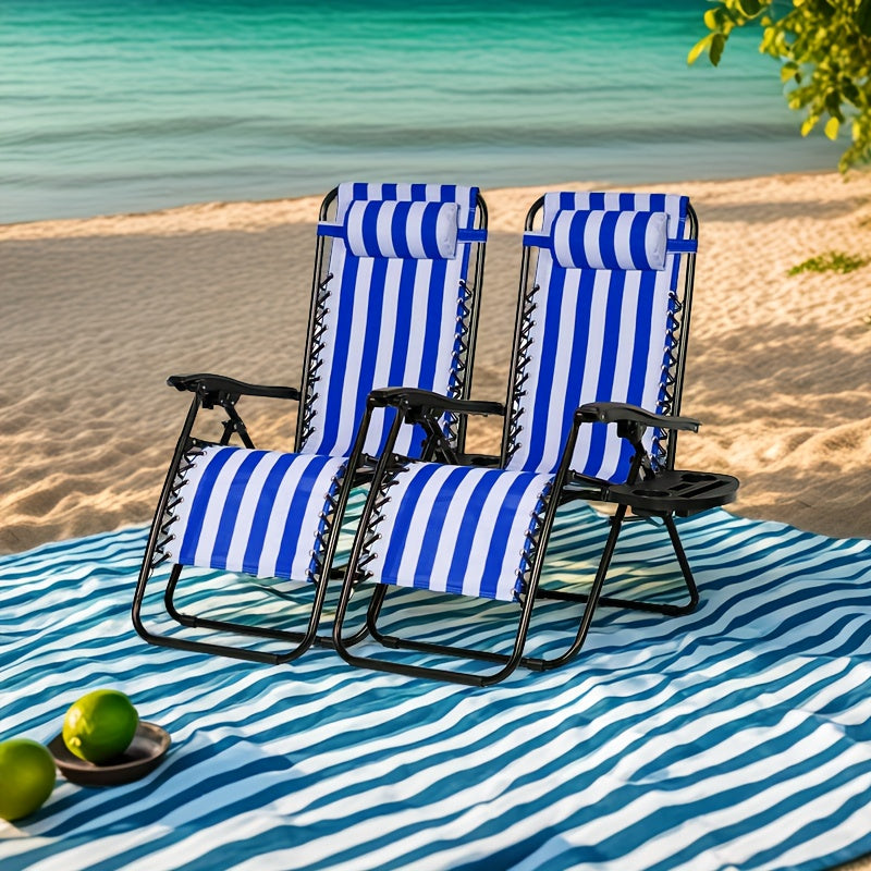Pair of Zero Gravity Recliner Lounge Chairs – 500 LB Capacity Lockable Reclining Detachable Cup Holder Tray Lightweight Foldable for Camping Beach Patio & Garden in 15 Styles