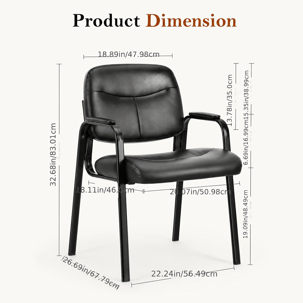 PU Leather Fixed Office Reception Guest Chair – Padded Armrests No Wheels for Waiting Room Meeting Room Desk Lobby & Salon in Black (1 or 2 Pack)