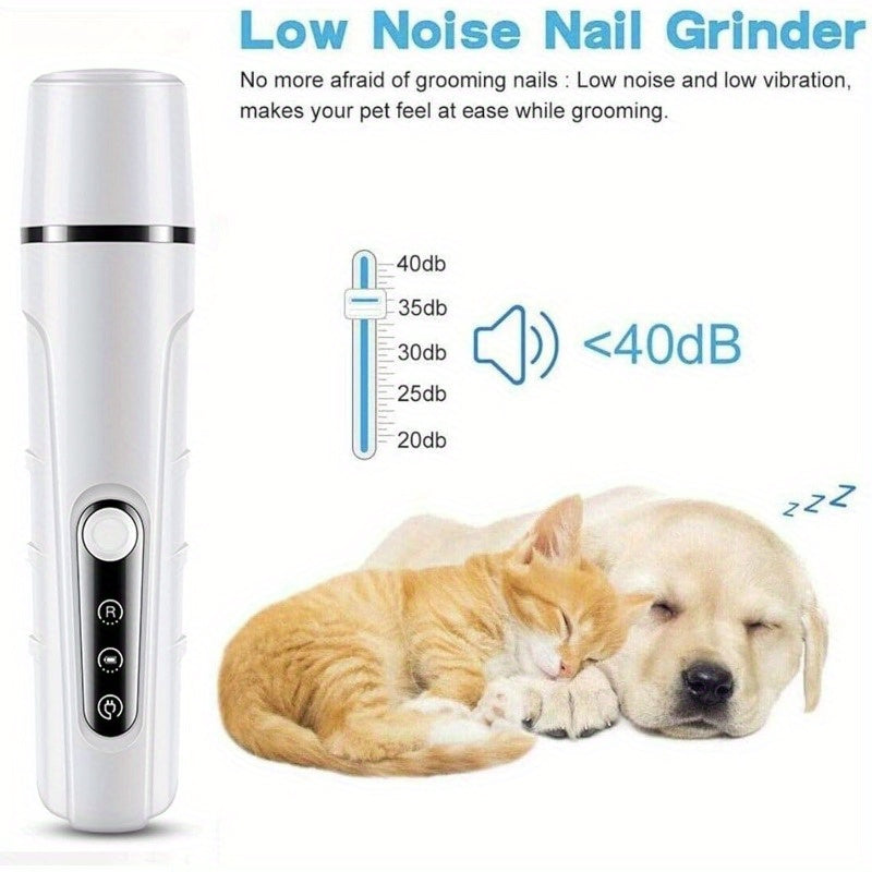 Rechargeable Pet Nail Grinder, Low Noise and Low Vibration for Dogs and Cats – USB Charging, LED Display, Safe Grooming Tool