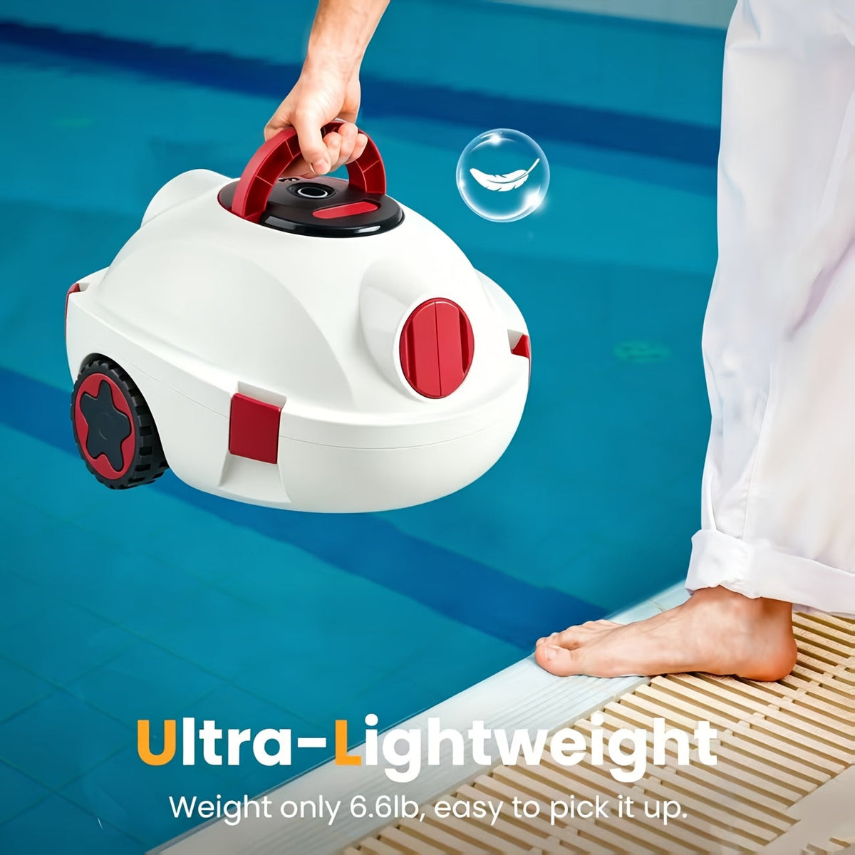 Cordless Robotic Pool Cleaner, 120-Minute Battery, IPX8 Waterproof, Powerful Suction, Covers 1100 Sq Ft, Tracking Rope Included, Auto Random Route Planning, for Flat-Bottom In-Ground & Above-Ground Pools