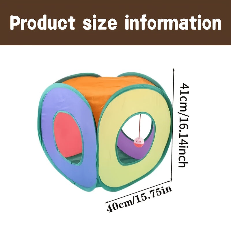 23-Piece Foldable Rainbow Cat Tunnel Toy Set for Kittens – Collapsible Square Tunnel, Teaser Wand, Jingle Balls & Interactive Cat Toys, Indoor/Outdoor Pet Play Tent & Exercise Playground