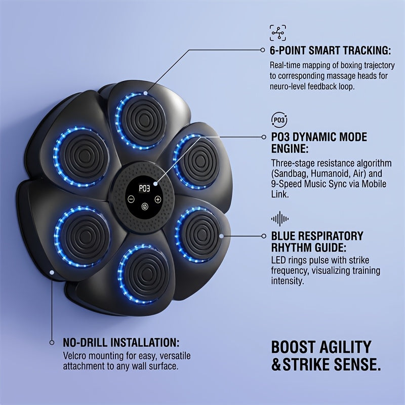 Wall-Mounted Wireless Boxing Machine – 9-Speed Punch Trainer with Counter LED Lights & Bluetooth Music for Home Gym Training (Gloves Included)
