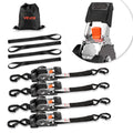 VEVOR Retractable Ratchet Straps 4-Pack - 1" x 10 ft, 400 lbs WLL / 1,200 lbs Break Strength, One-Touch Auto Retract, S-Hooks & 4 Soft Loops - Moving, Trailers, Motorcycles, Kayaks & Car Roof - Black