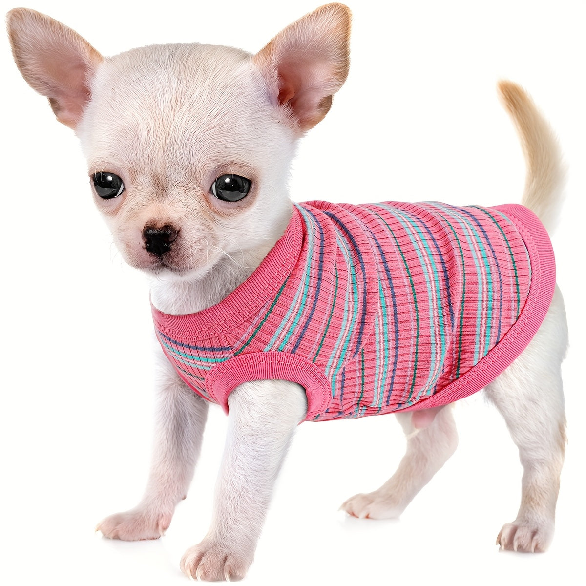 Soft Ribbed Striped Dog Tank Top Vest for Small Dogs - Lightweight Breathable Pullover Dog Shirt for XS to XXL Breeds, Cute Dog Clothes in 11 Colors for Chihuahua, Yorkie, and Pomeranian Daily Wear