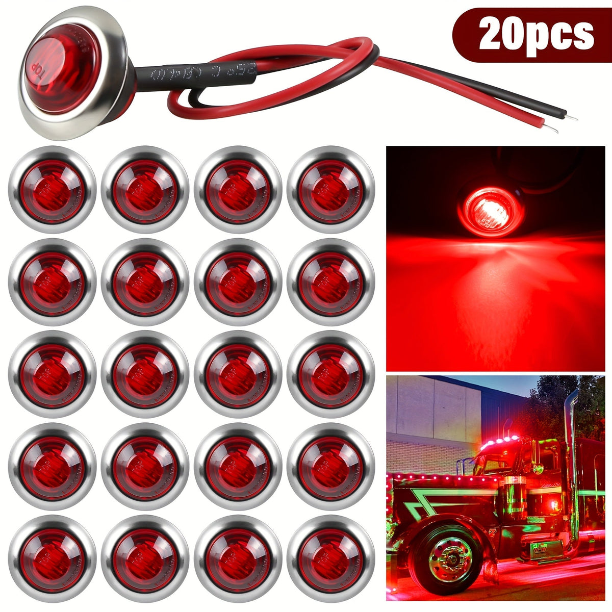 LED Marine Boat Courtesy Lights 20-Pack DC12V 3-LED Side Marker Lights for Boat Yacht Transom Stern Deck, Round Submersible Navigation Lights in Red, Green, Blue, White, and Yellow, Stainless Steel Base