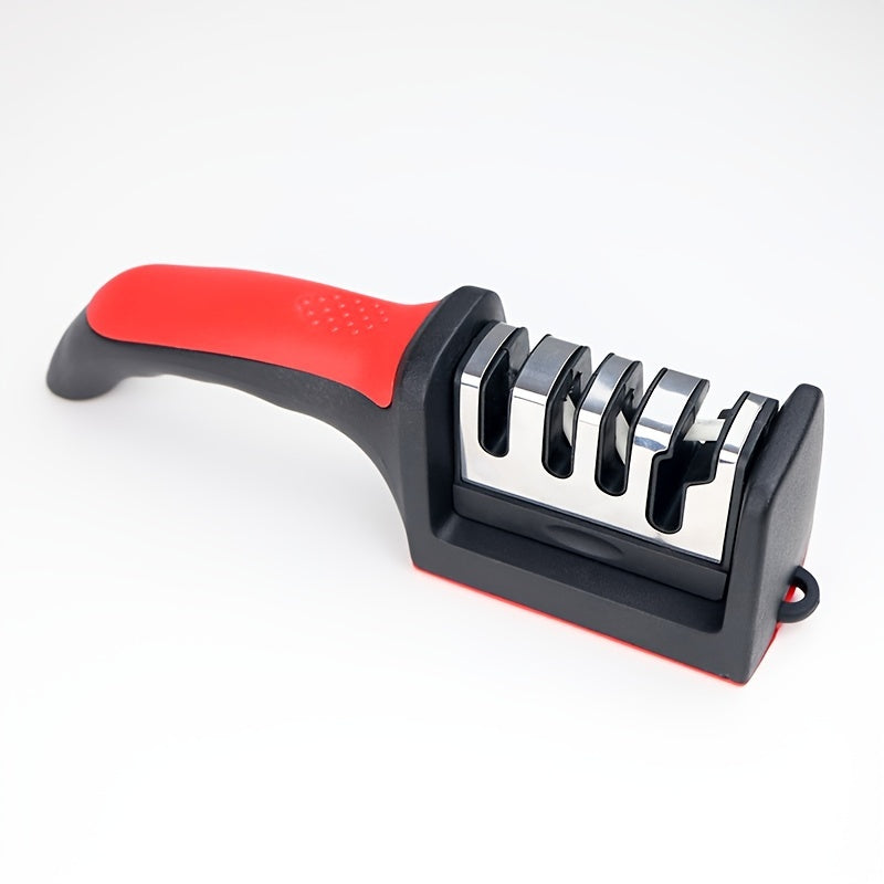 4-Stage Professional Knife Sharpener - Tungsten, Diamond & Ceramic Whetstone Stages, Non-Slip Grip, Fast & Precise Sharpening - Kitchen & Chef Knives - Red & Black