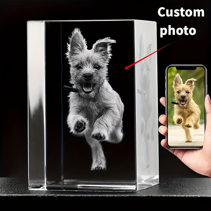 Custom 3D Laser Engraved Crystal Cube - Personalized Inner-Carved Pet Photo Portrait for Dogs & Cats, Glass Crystal Keepsake for Bedroom & Living Room Decor, Birthday, Christmas & Holiday Gift