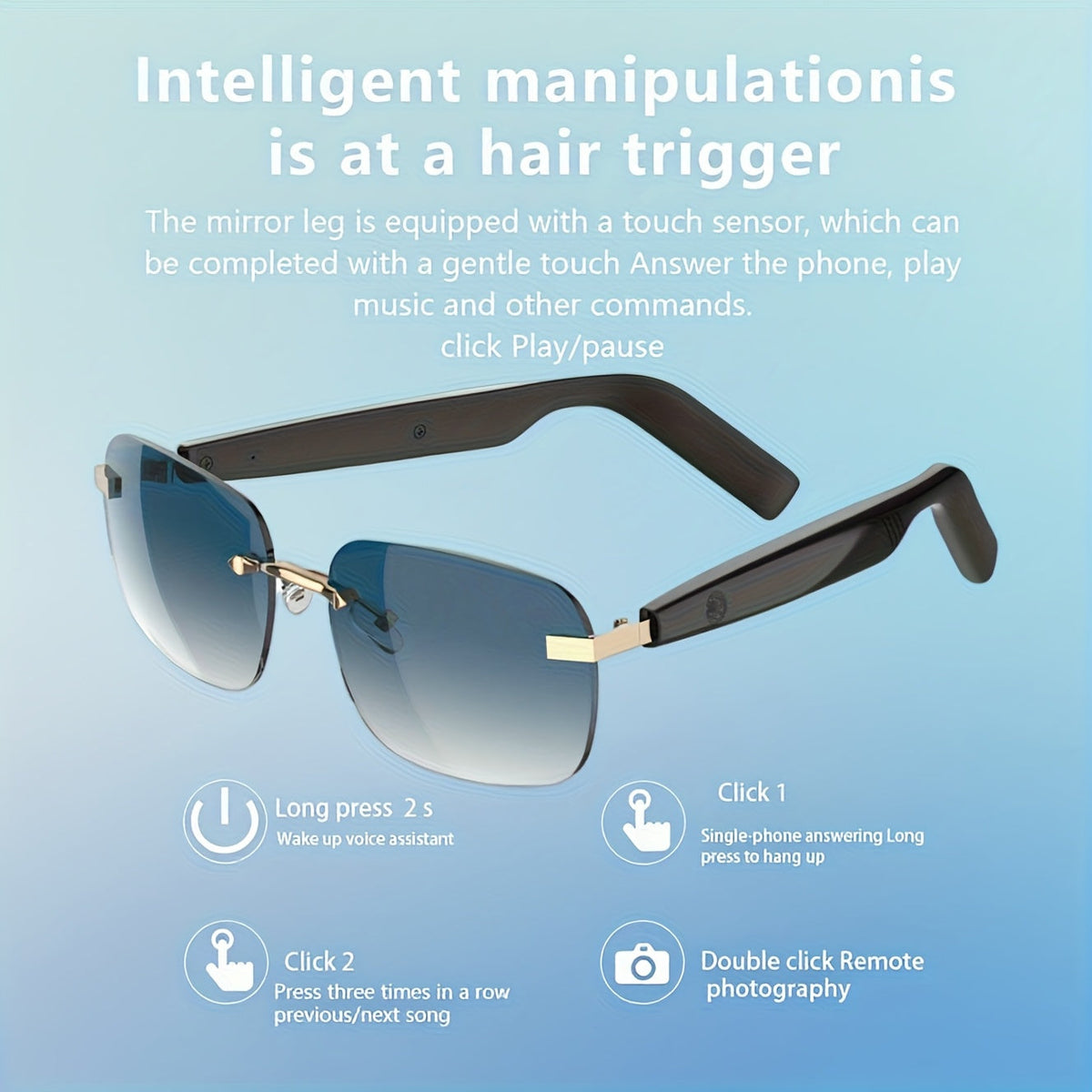 Bluetooth Smart Glasses with Touch Controls & Open Ear Audio – Integrated Microphone, Hands-Free Calls & Music, Polarized Lenses, Ideal for Outdoor Sports, Driving & Everyday Wear