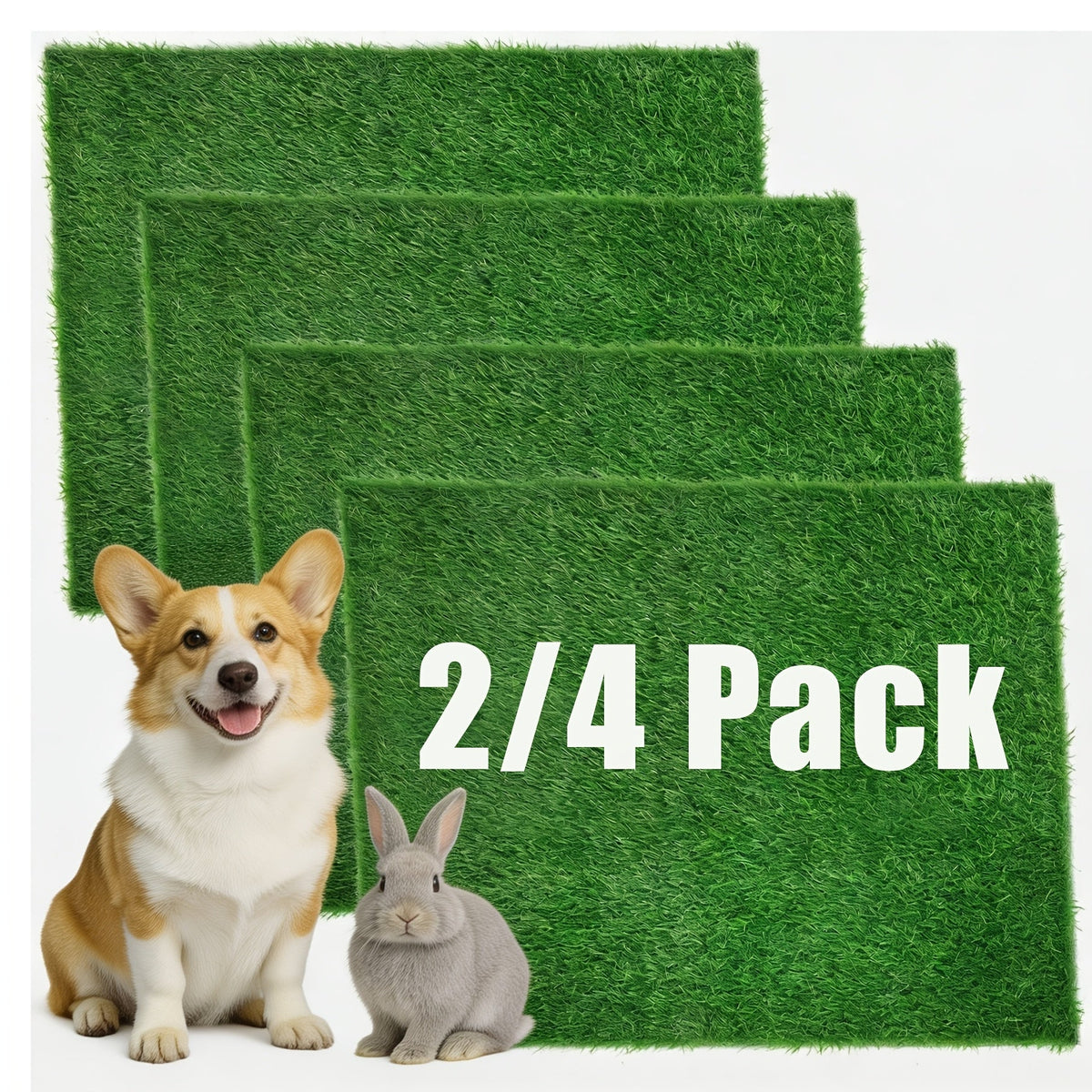 2-Pack Washable Dog Potty Training Mat, Reusable Artificial Grass Pad with Odor Control for Puppies and Adult Dogs, Indoor/Outdoor Housebreaking and Travel Pet Waste Solution