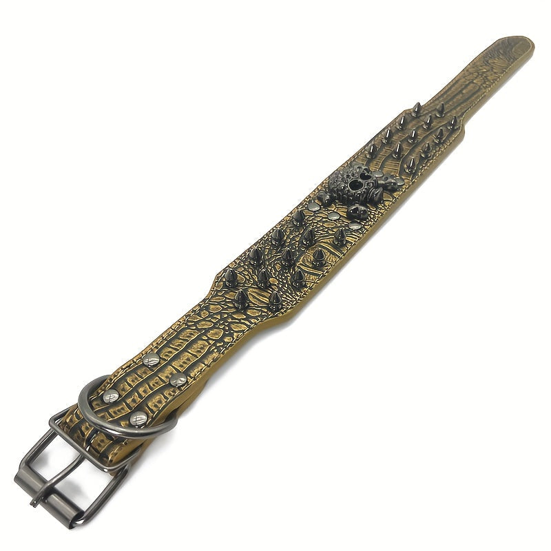 Spiked Studded Dog Collar and Leash Set – Riveted PU Leather Dog Collar for Training & Walking, Punk Rock Style Collar for Small, Medium, and Large Dogs, Adjustable Heavy Duty with Metal Buckle