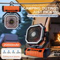 20000mAh Rechargeable Camping Fan with Built-in LED Light, Tent Hook, USB Charging, Portable Battery-Powered Outdoor Cooling Fan for Camping, Hiking, Power Outages, and Construction Sites - Orange Upgraded Model
