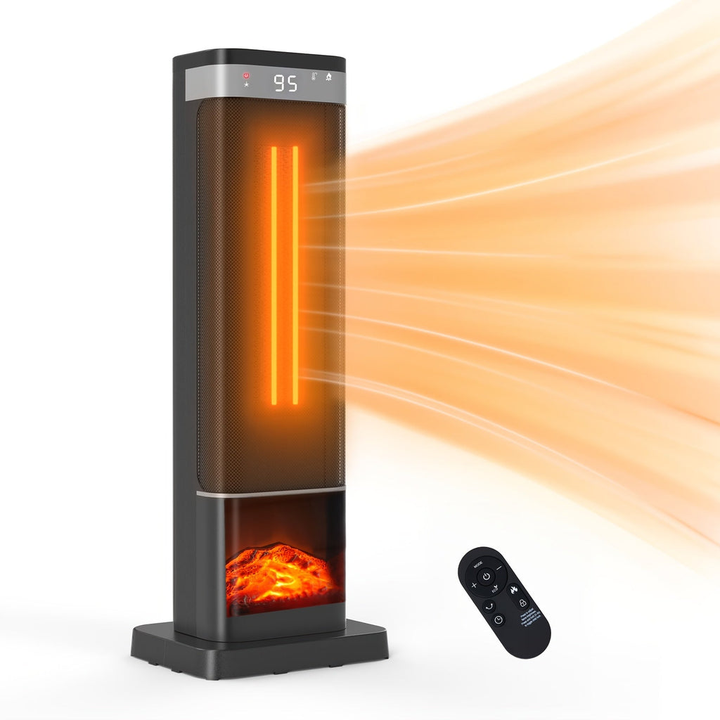 1500W Tower Space Heater 24 Inch Ceramic Fast Heating Remote Control Thermostat 4 Modes 12H Timer Overheat Tip-Over Protection Quiet for Large Room Bedroom Office Black Gold Silver