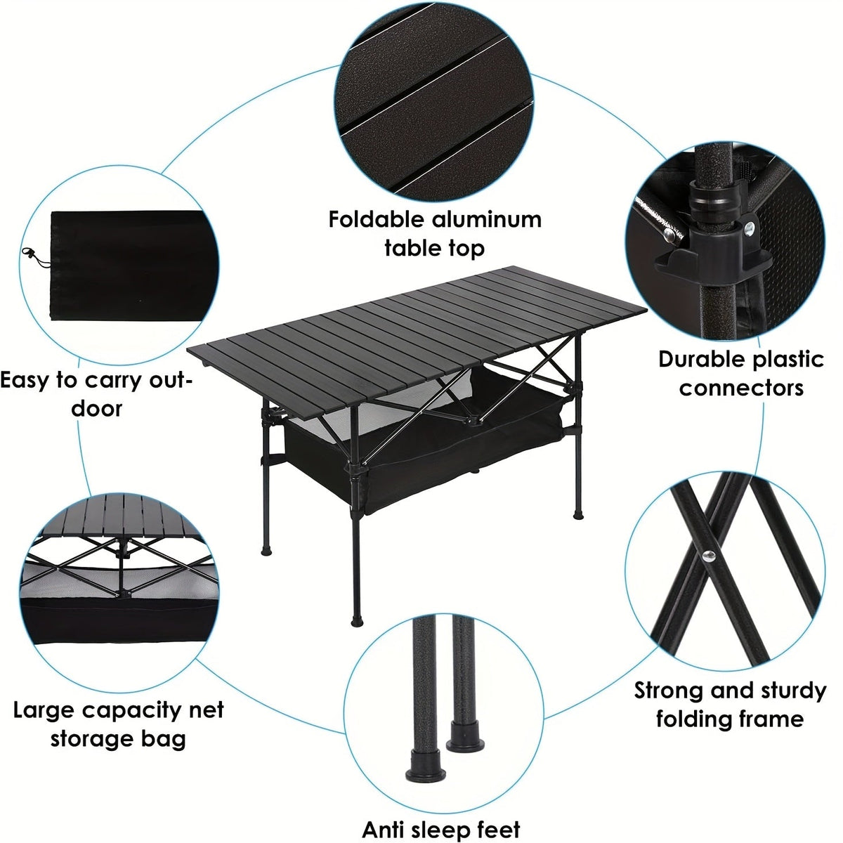 Folding Camping Table with Carry Bag – Lightweight Portable Outdoor Table, 3 Sizes for Camping, Beach, Picnic, BBQ, Backyard, Boat & Travel, Easy Setup & Storage