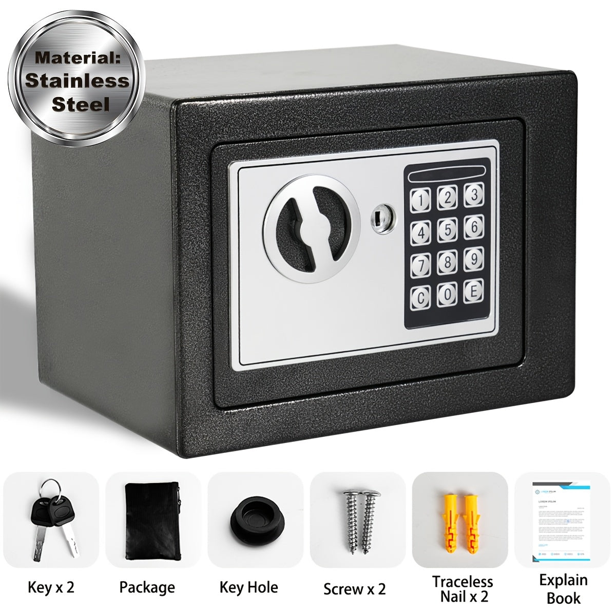 Fireproof Home Safe with Digital Keypad, Keys & Passcode Lock – Includes Fireproof Money Bag, Sensor Light & Adjustable Shelf for Home, Office, Business, Money & Valuables