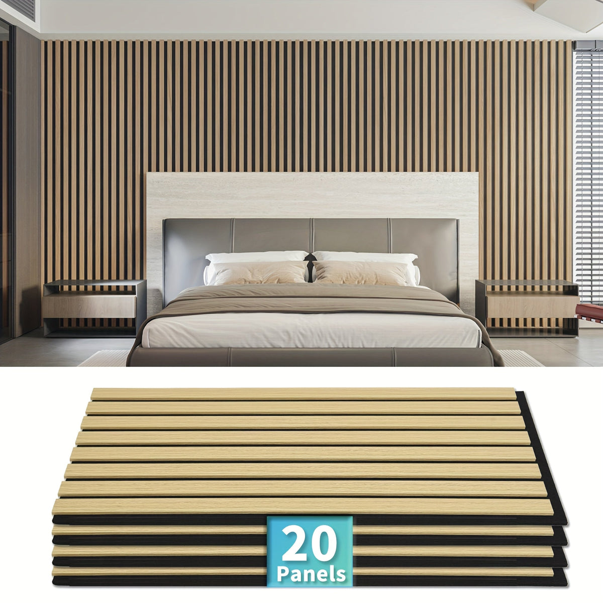 3D Wood-Look Wall & Ceiling Tiles 20-Panel Set (40 Sq Ft), MDF Grille Noise-Insulating Panels 24"x12", Textured Wood Grain Finish, Easy Install, Available in Deep Walnut / Walnut / Oak / Gray Oak