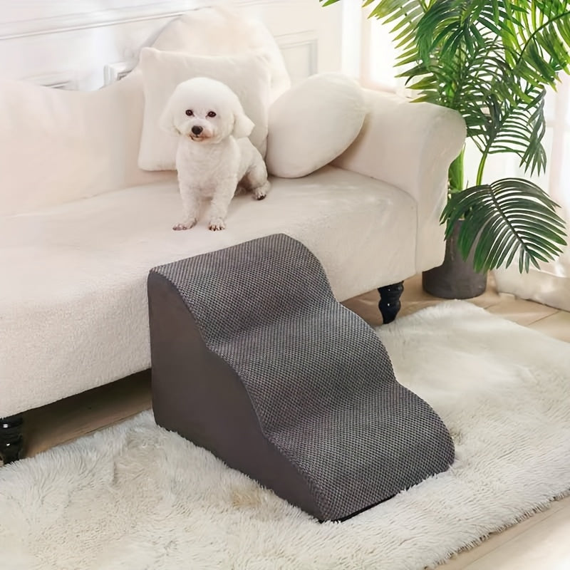 Dog Stairs for High Beds & Sofa Pet Steps Ramp, Sponge Foam Slope for Small Dogs and Cats, Memory Rebound Density 28-32, Non-Slip Pet Stairs, 22.83x12.2x11.02 Inches, Gray/Green