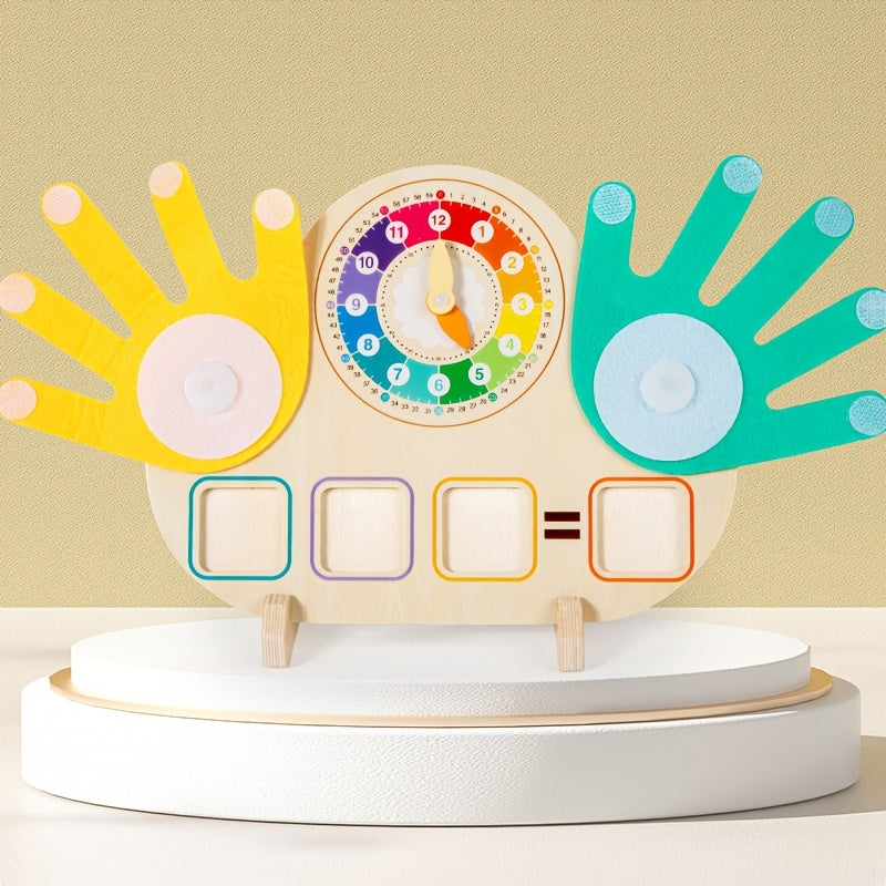 Wooden Clock Learning Toy for Kids – Clock Hands, Finger Counting Math Tool for Teaching Time | Educational Toy for Toddlers & Preschoolers | Easter & Christmas Gift for Boys & Girls Ages 3+