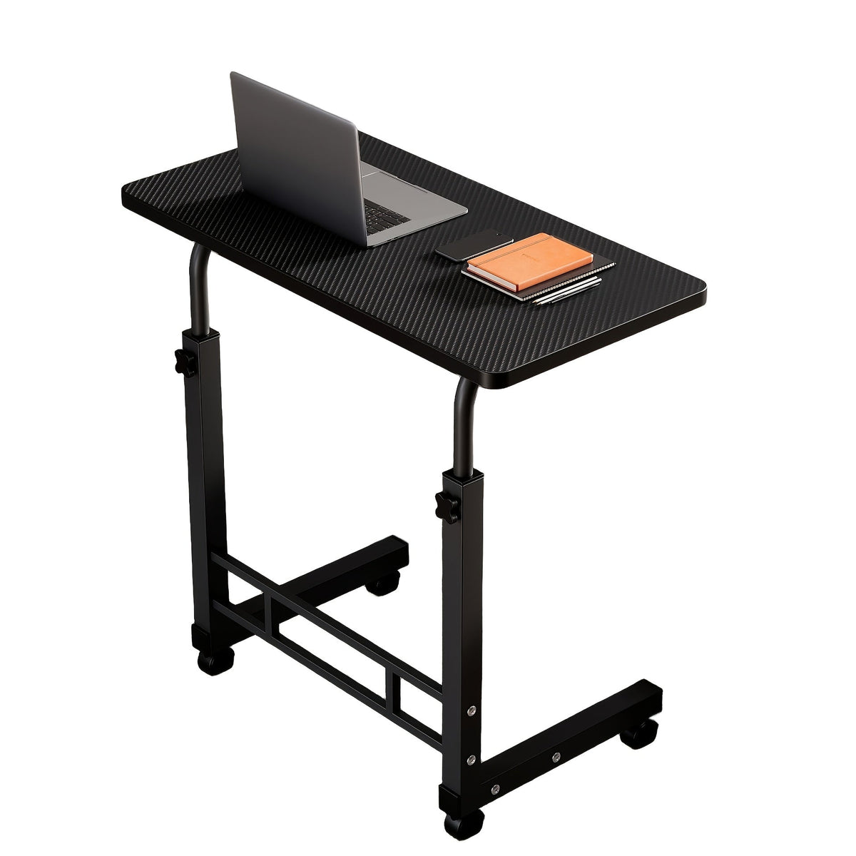 3-Tier Rolling Folding Desk with Wheels, Height-Adjustable and Expandable Desktop, Storage Shelf for Laptop, Study, Home Office, Bedroom, Living Room Computer Table